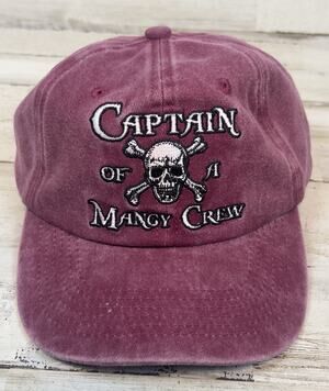 Joe Blow Captain of Mangy Crew Burgundy Adjustable Dad Hat Pirate Cap Cotton